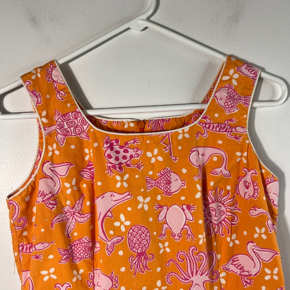 Womens Lilly Pulitzer Vintage Y2k Sea Creatures Shift Dress Orange Pink 4 View 3